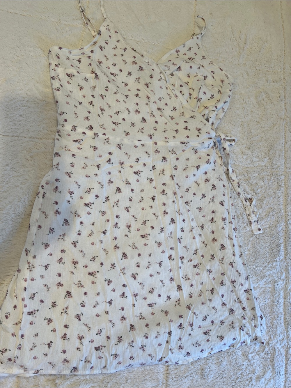 Hollister NWOT White Wrap Midi Dress with Pink Floral Print